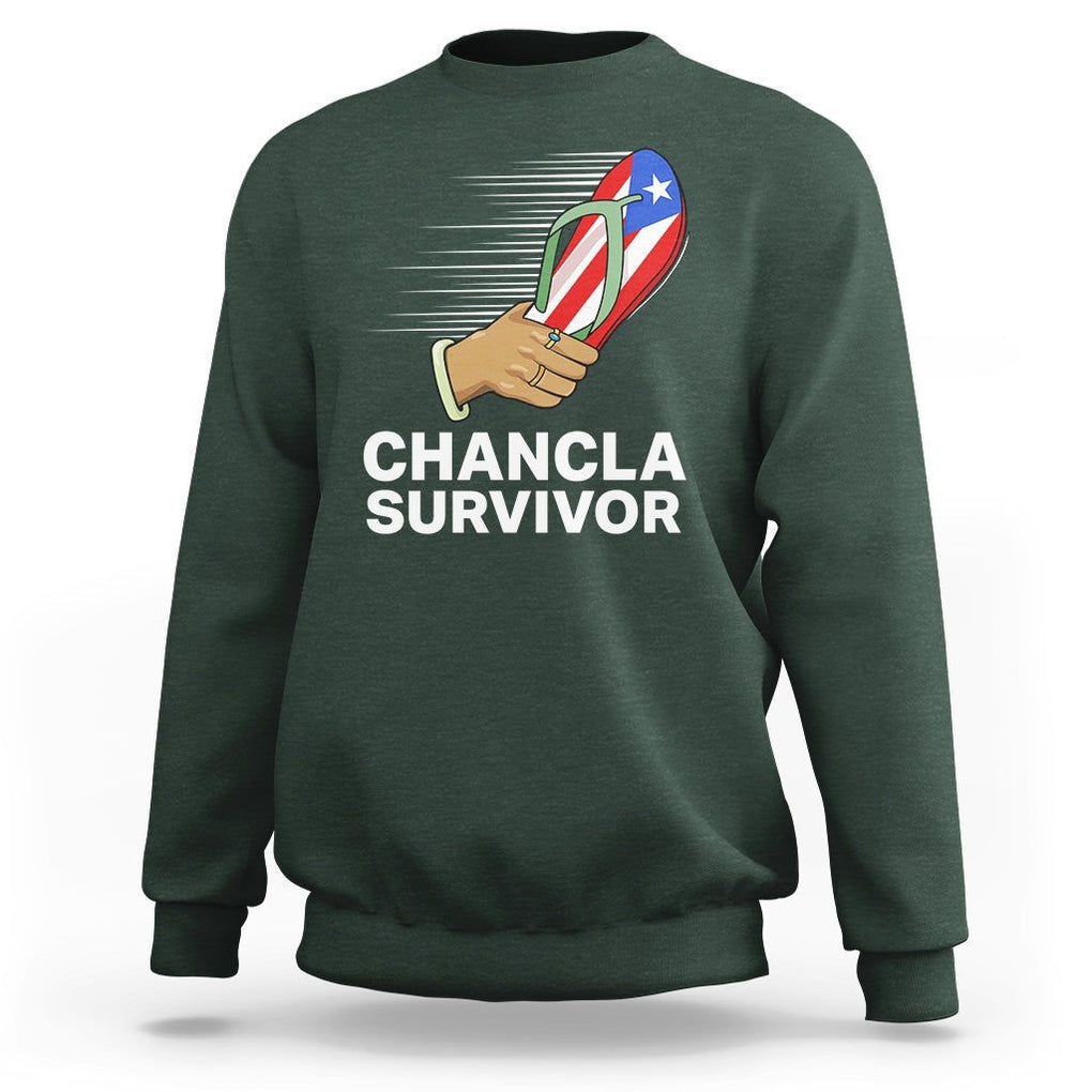 Chancla Survivor Puerto Rico Flag Boricua Hispanic Heritage Sweatshirt TS02 Dark Forest Green Printyourwear
