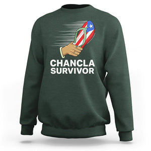 Chancla Survivor Puerto Rico Flag Boricua Hispanic Heritage Sweatshirt TS02 Dark Forest Green Printyourwear