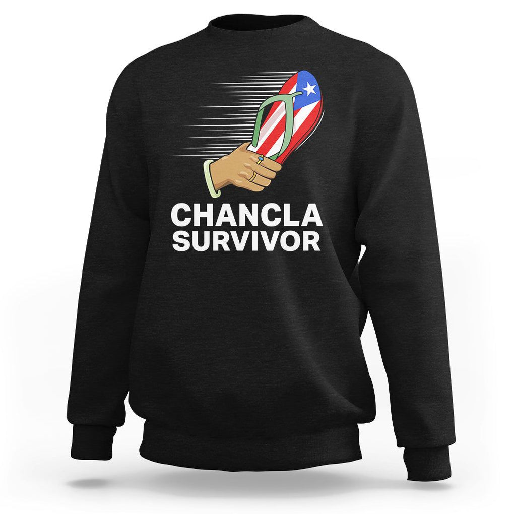 Chancla Survivor Puerto Rico Flag Boricua Hispanic Heritage Sweatshirt TS02 Black Printyourwear