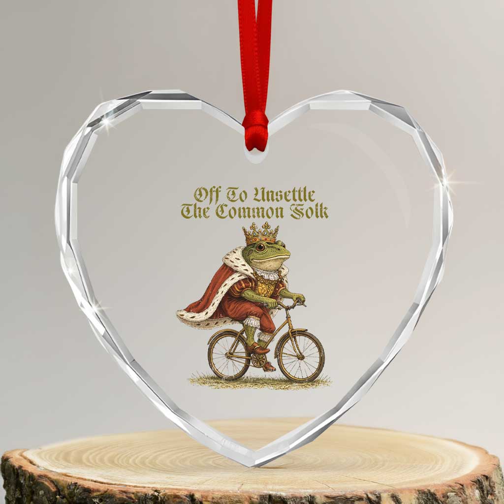 Chaotic Frog Meme Heart Crystal Glass Ornament Off To Unsettle The Common Folk Vintage Unhinged Humor TS10 Transparent Glass 3'' Heart Print Your Wear