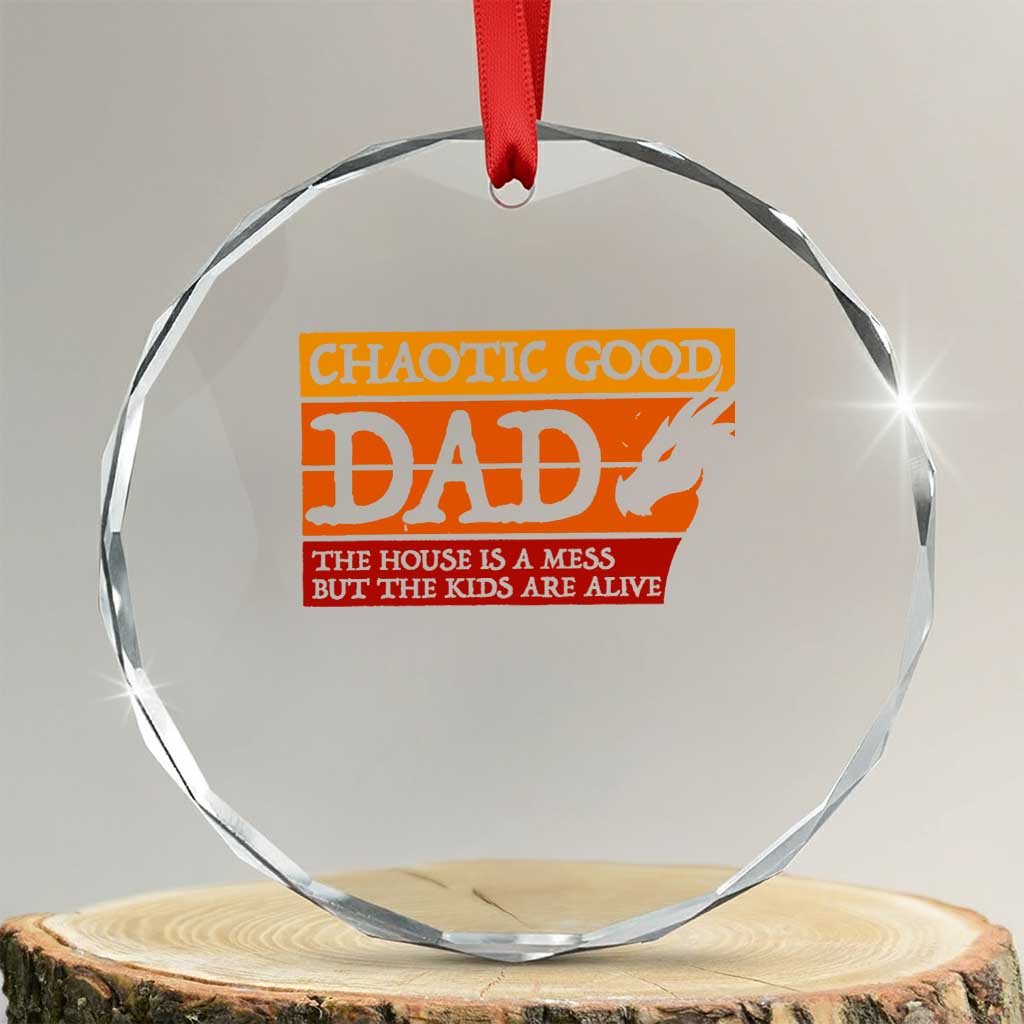 Chaotic Good Dad Funny Tabletop Gamer Parenting Crystal Glass Ornament Retro Sunset Vintage Fantasy Graphic TS02 Transparent Glass 3'' Circle Print Your Wear