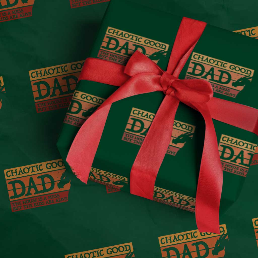 Chaotic Good Dad Funny Tabletop Gamer Parenting Wrapping Paper Roll Retro Sunset Vintage Fantasy Graphic