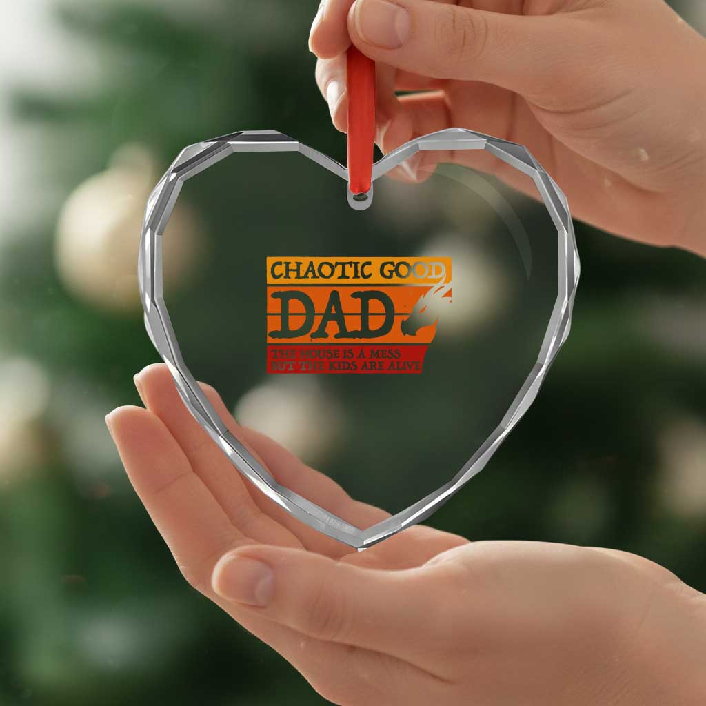 Chaotic Good Dad Funny Tabletop Gamer Parenting Heart Crystal Glass Ornament Retro Sunset Vintage Fantasy Graphic