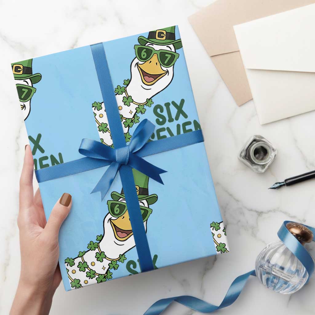 Chaotic Goose Six Seven Meme Wrapping Paper Roll Funny St Patricks Day Gift TS12 Light Blue Print Your Wear