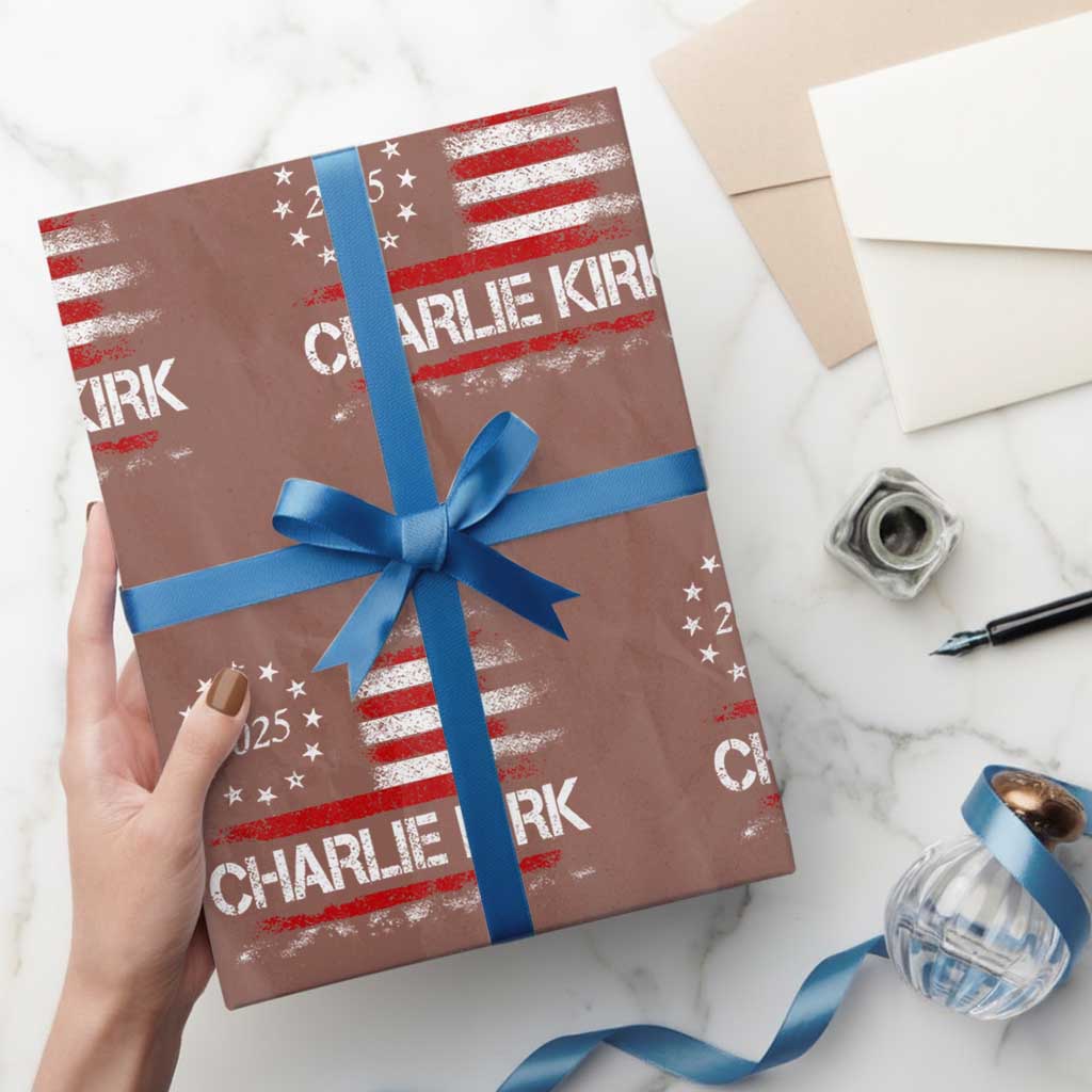 Charlie Kirk 2025 Wrapping Paper Roll Freedom Vintage American Flag TS11 Mocha Print Your Wear