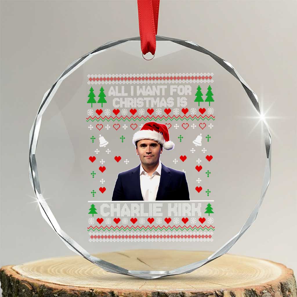 Charlie Kirk Christmas Crystal Glass Ornament Freedom Memorial Patriotic Christian Xmas TS14 Transparent Glass 3'' Circle Print Your Wear