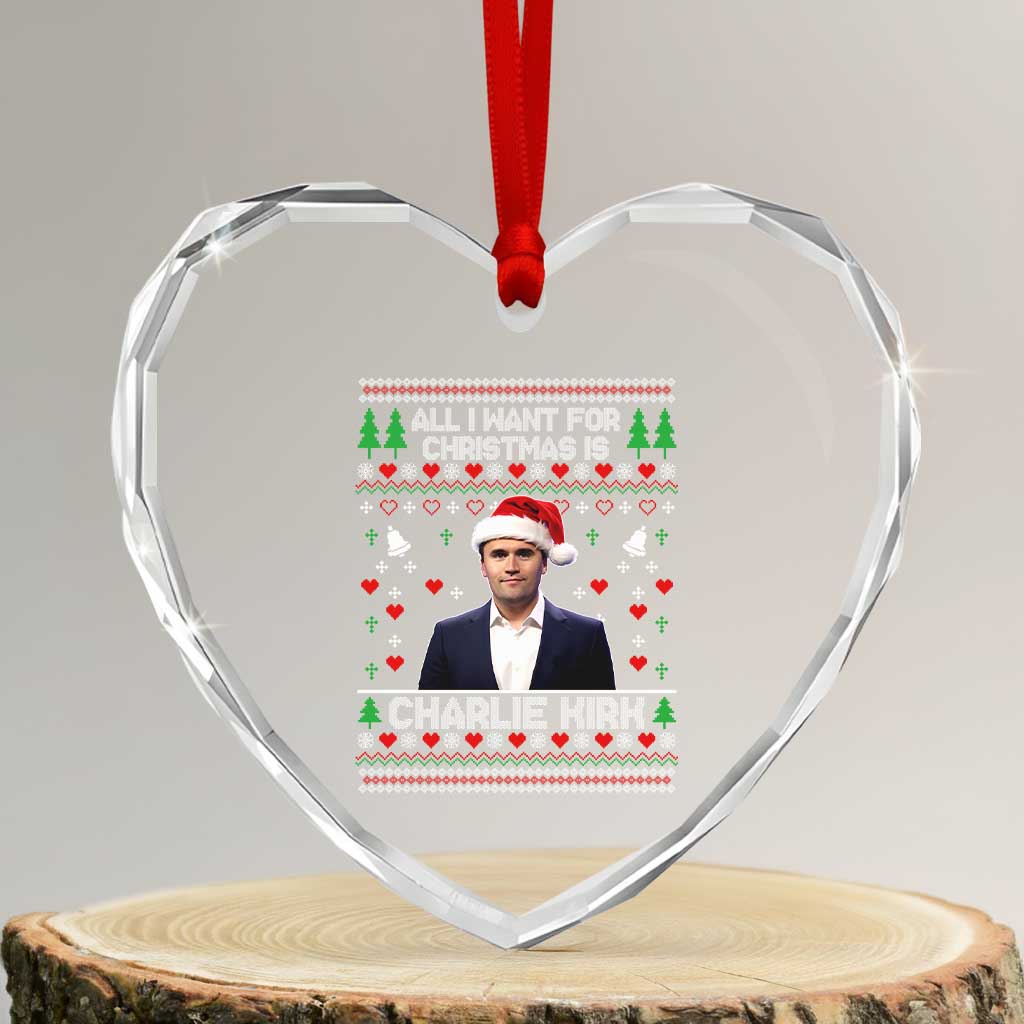 Charlie Kirk Christmas Heart Crystal Glass Ornament Freedom Memorial Patriotic Christian Xmas TS14 Transparent Glass 3'' Heart Print Your Wear