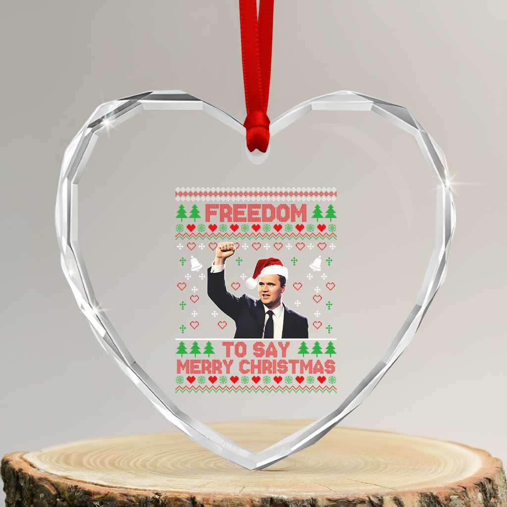 Charlie Kirk Christmas Heart Crystal Glass Ornament Freedom To Say Merry Christmas TS14 Transparent Glass 3'' Heart Print Your Wear