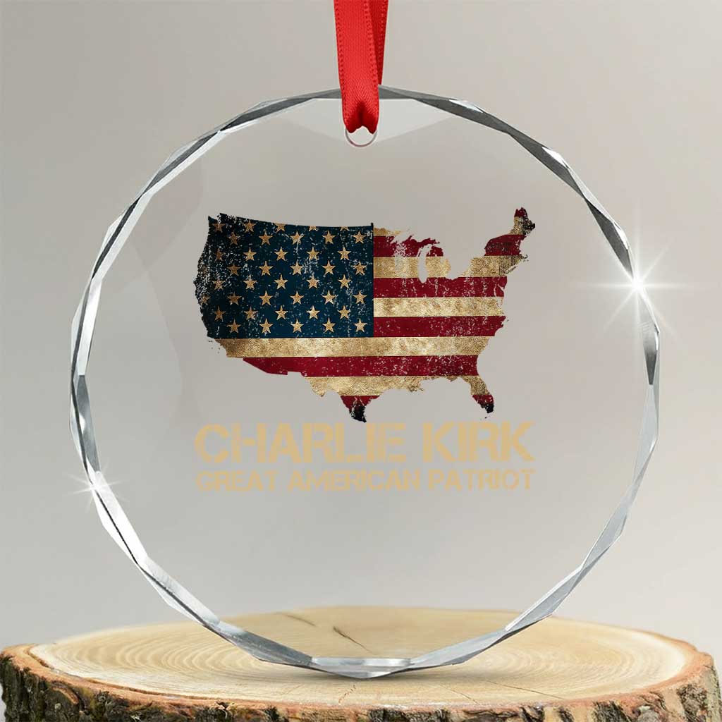 Charlie Kirk Crystal Glass Ornament Great American Patriot USA Flag TS10 Transparent Glass 3'' Circle Print Your Wear