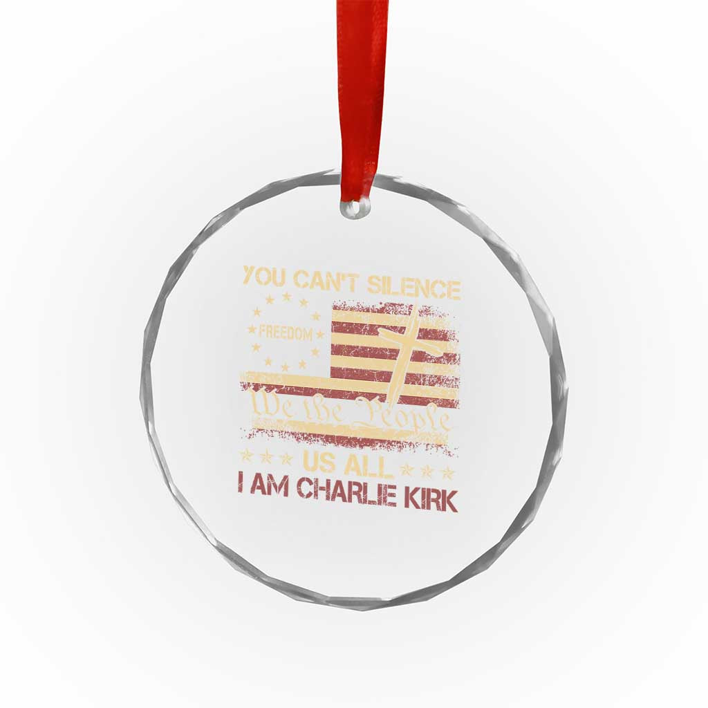 Charlie Kirk Crystal Glass Ornament You Cant Silence Us All Retro American Flag Cross TS10 Print Your Wear