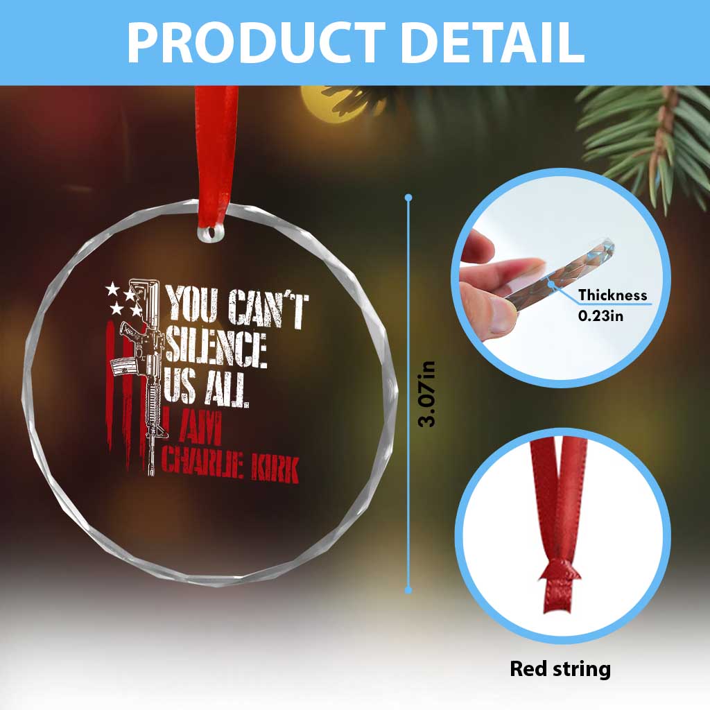 Charlie Kirk Crystal Glass Ornament You Cant Silence Us All USA Flag TS10 Print Your Wear