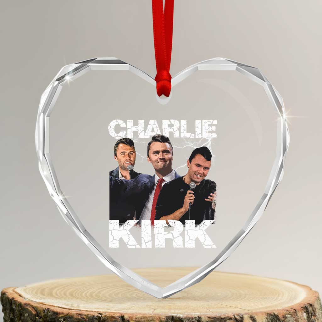 Charlie Kirk Heart Crystal Glass Ornament Freedom Speech A True Patriot Tribute Bootleg TS10 Transparent Glass 3'' Heart Print Your Wear