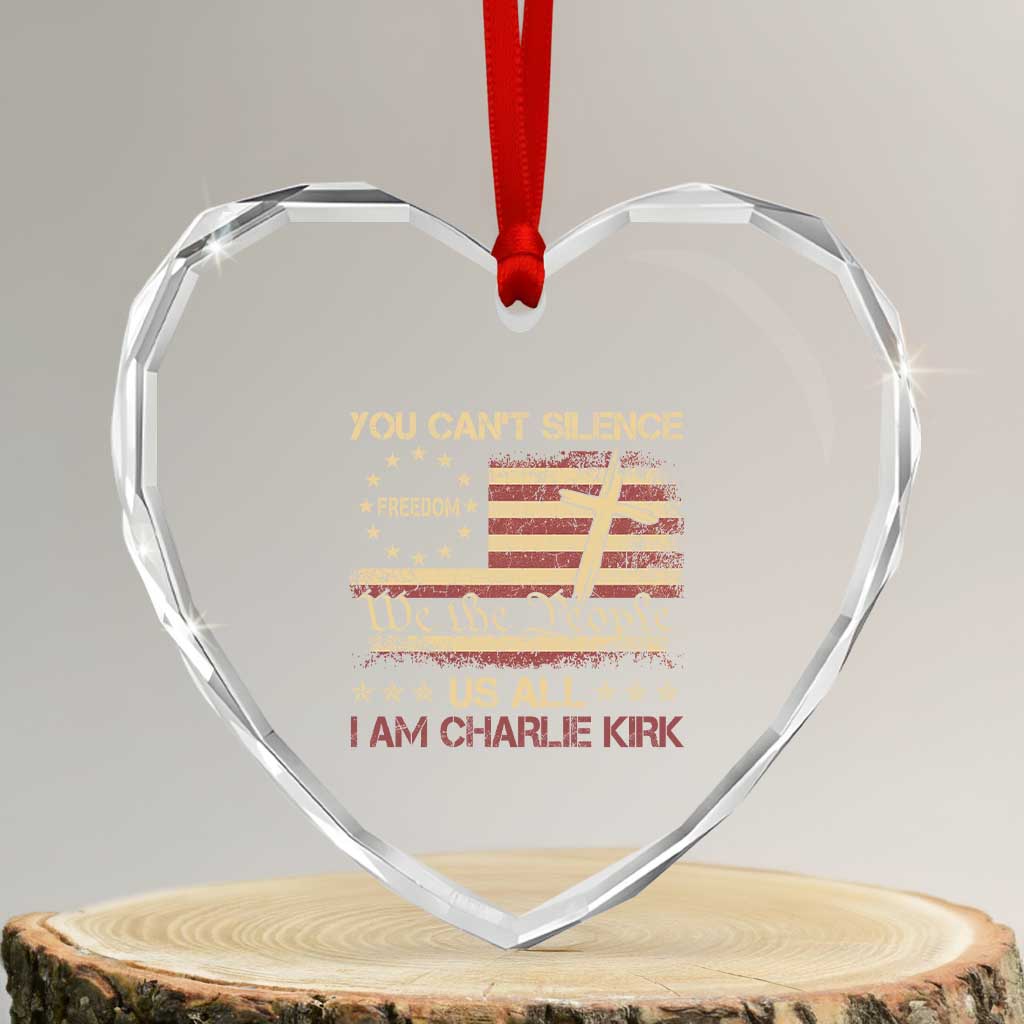 Charlie Kirk Heart Crystal Glass Ornament You Cant Silence Us All Retro American Flag Cross TS10 Transparent Glass 3'' Heart Print Your Wear