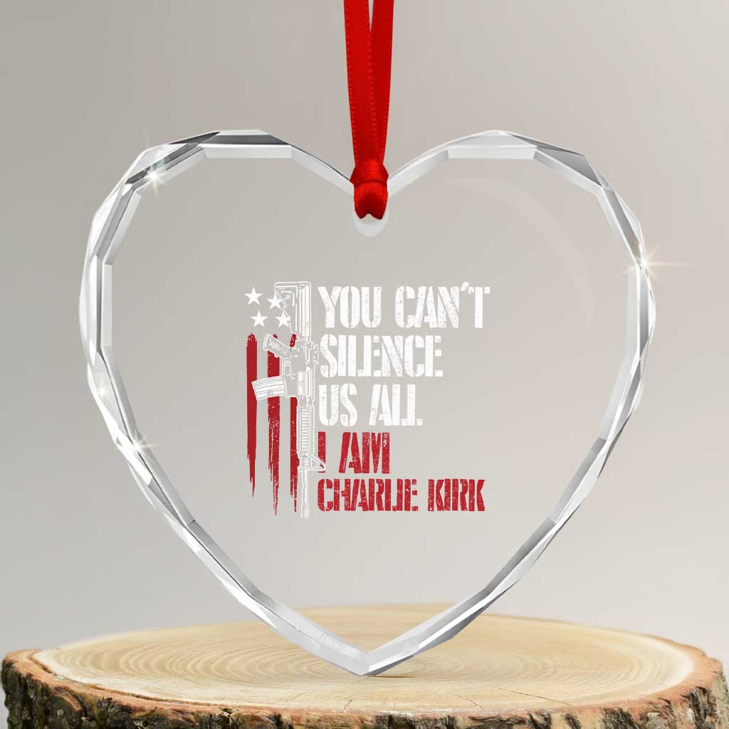 Charlie Kirk Heart Crystal Glass Ornament You Cant Silence Us All USA Flag TS10 Transparent Glass 3'' Heart Print Your Wear