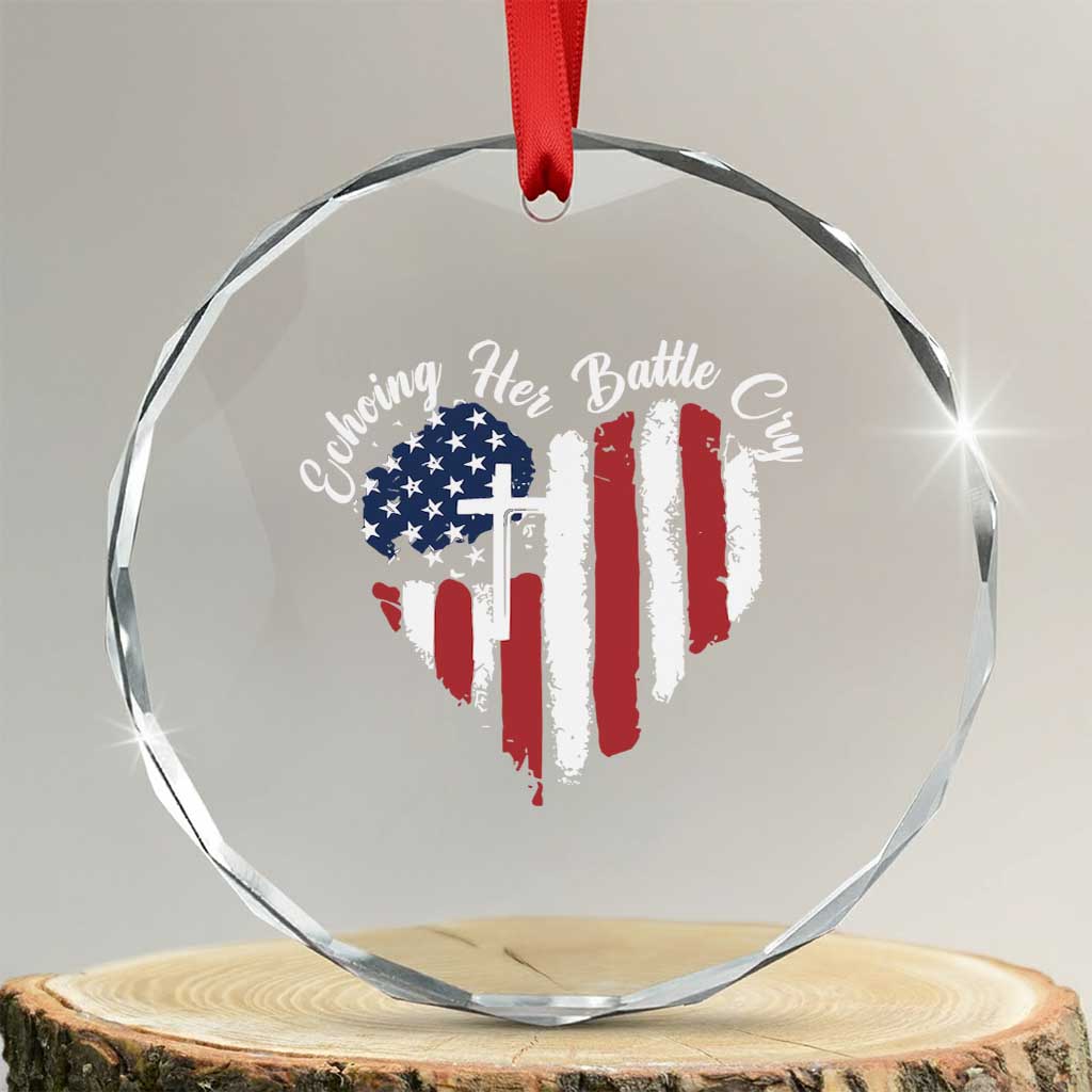 Charlie Kirk Memorial Crystal Glass Ornament Battle Cry Erika Kirk Christian USA Flag Cross TS10 Transparent Glass 3'' Circle Print Your Wear