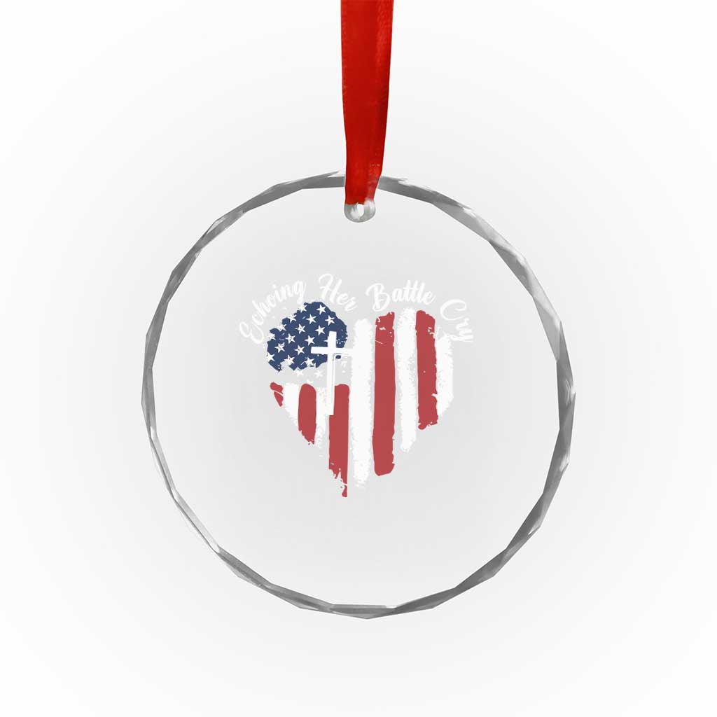 Charlie Kirk Memorial Crystal Glass Ornament Battle Cry Erika Kirk Christian USA Flag Cross TS10 Transparent Glass 3'' Circle Print Your Wear