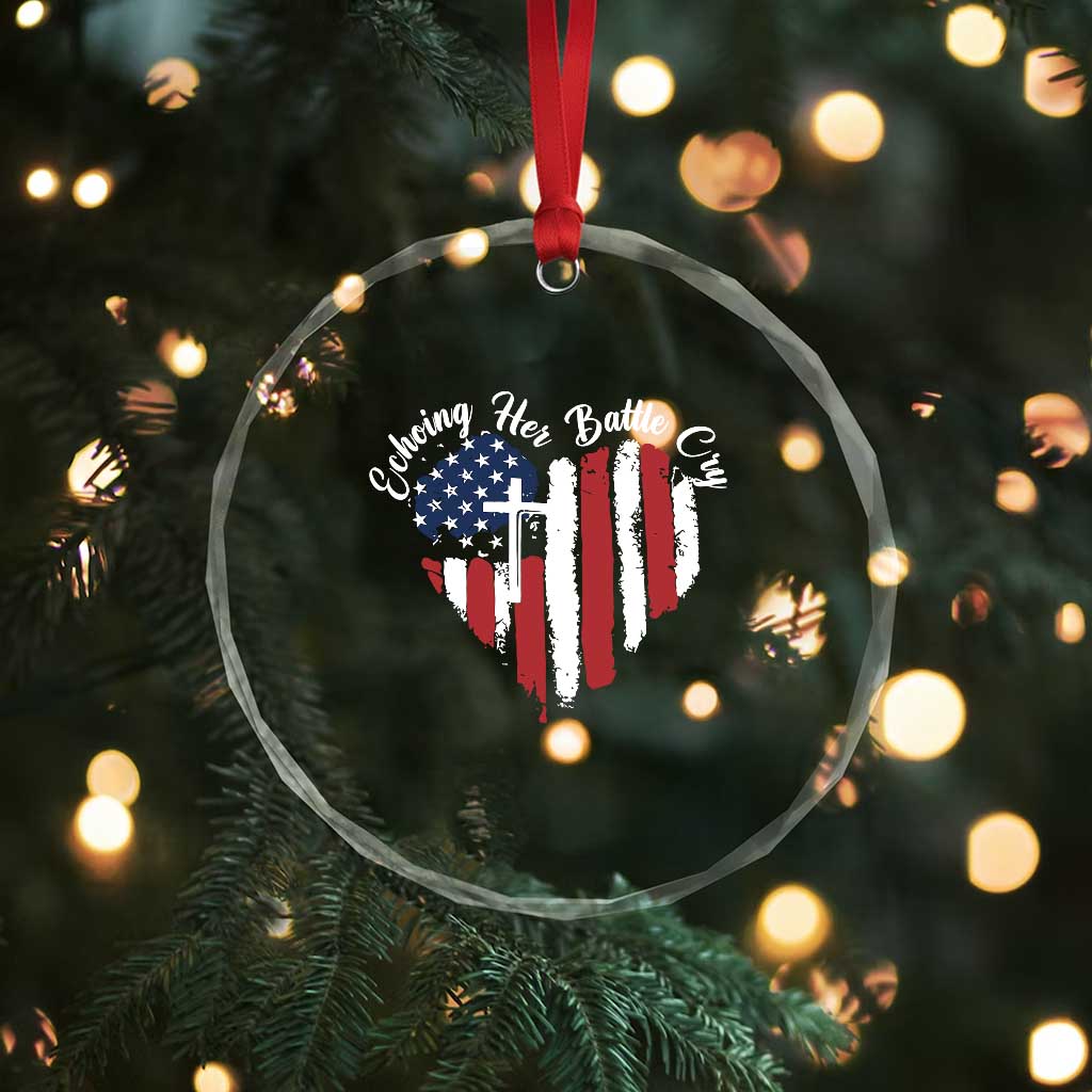 Charlie Kirk Memorial Crystal Glass Ornament Battle Cry Erika Kirk Christian USA Flag Cross TS10 Print Your Wear