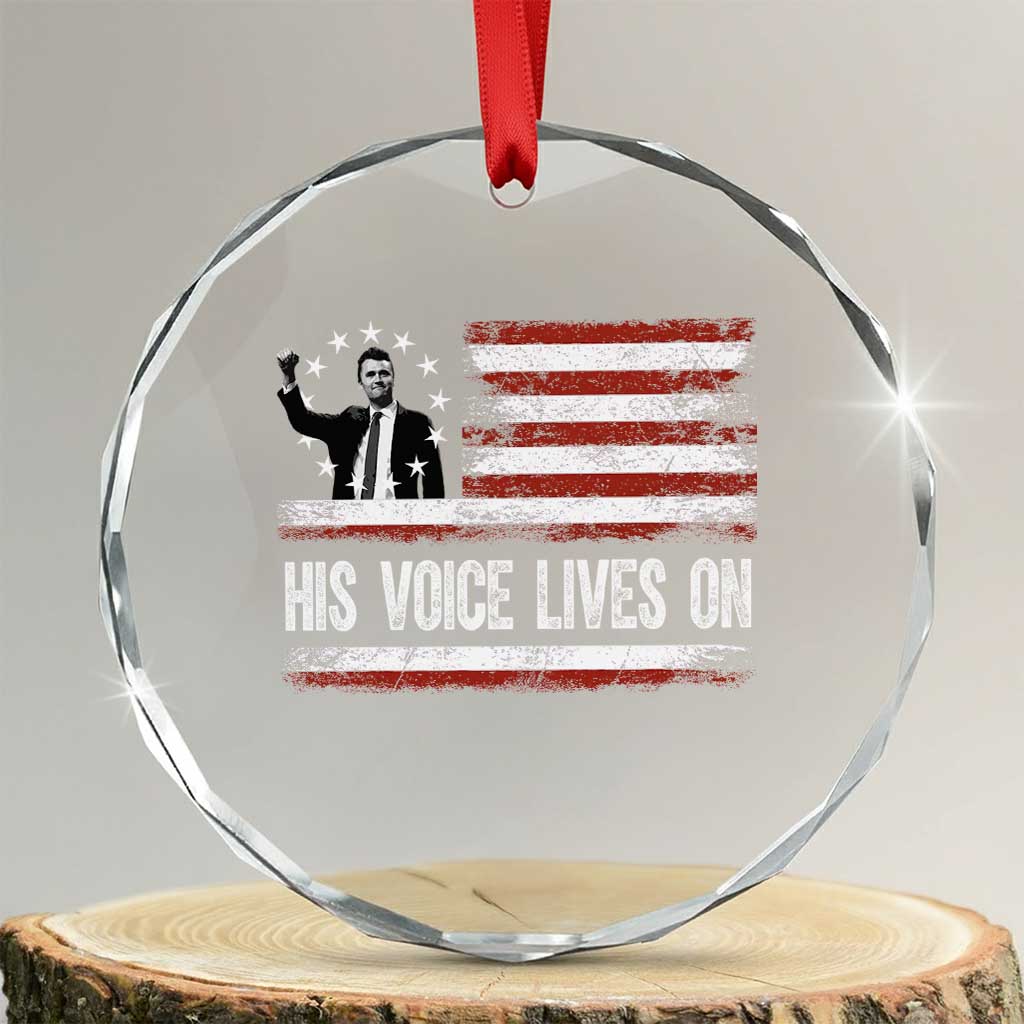 Charlie Kirk Memorial Crystal Glass Ornament His Voice Lives On Vintage Patriotic American Flag TS02 Transparent Glass 3'' Circle Print Your Wear