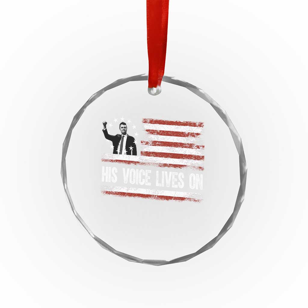 Charlie Kirk Memorial Crystal Glass Ornament His Voice Lives On Vintage Patriotic American Flag TS02 Transparent Glass 3'' Circle Print Your Wear
