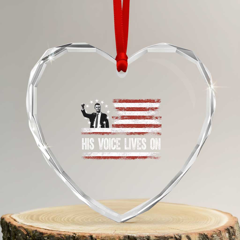 Charlie Kirk Memorial Heart Crystal Glass Ornament His Voice Lives On Vintage Patriotic American Flag TS02 Transparent Glass 3'' Heart Print Your Wear