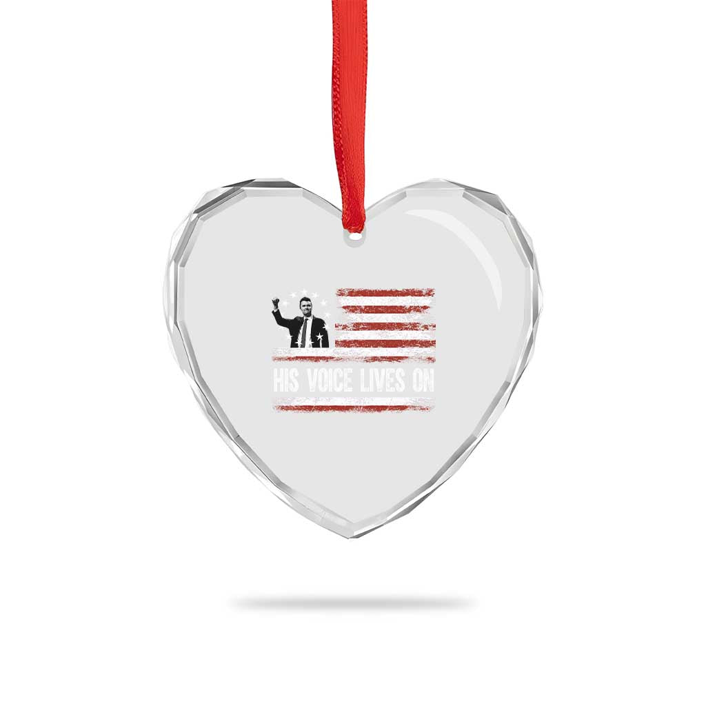 Charlie Kirk Memorial Heart Crystal Glass Ornament His Voice Lives On Vintage Patriotic American Flag TS02 Print Your Wear