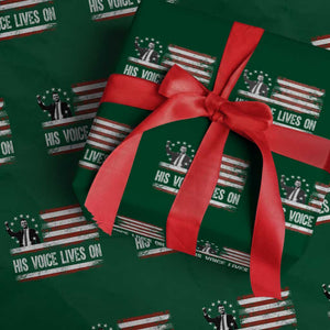 Charlie Kirk Memorial Wrapping Paper Roll His Voice Lives On Vintage Patriotic American Flag TS02 Green Print Your Wear
