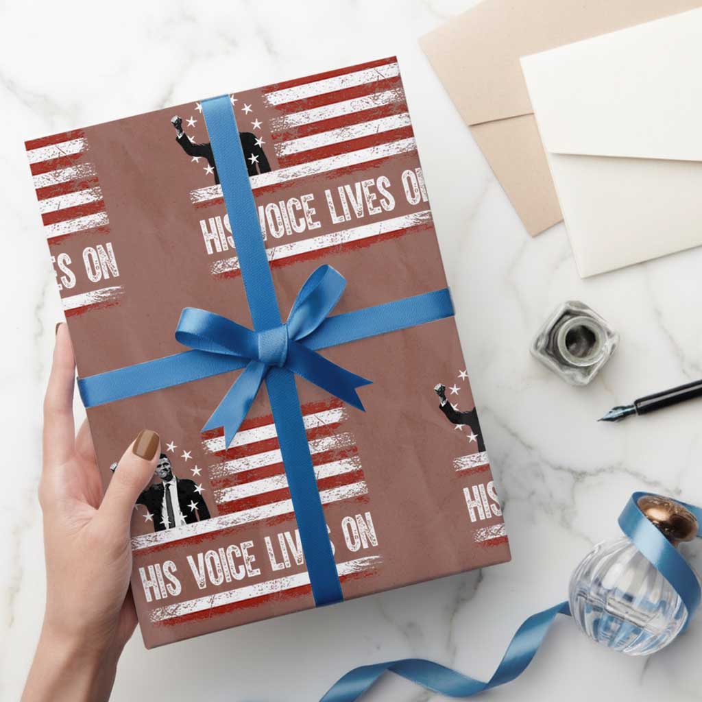 Charlie Kirk Memorial Wrapping Paper Roll His Voice Lives On Vintage Patriotic American Flag TS02 Mocha Print Your Wear