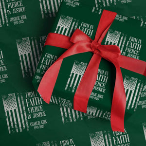 Charlie Kirk Patriotic Memorial Wrapping Paper Roll Firm in Faith Fierce in Justice American Flag TS02 Green Print Your Wear