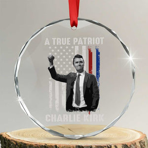 Charlie Kirk Tribute Crystal Glass Ornament A True Patriot Freedom American Flag TS02 Transparent Glass 3'' Circle Print Your Wear