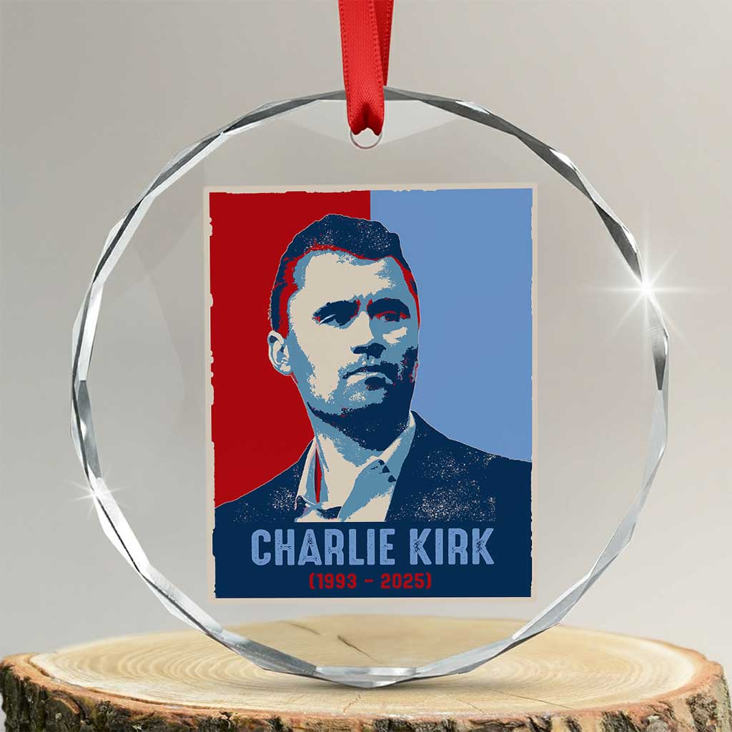 Charlie Kirk Tribute Crystal Glass Ornament Freedom Hope Memorial 1993 2025 TS02 Transparent Glass 3'' Circle Print Your Wear