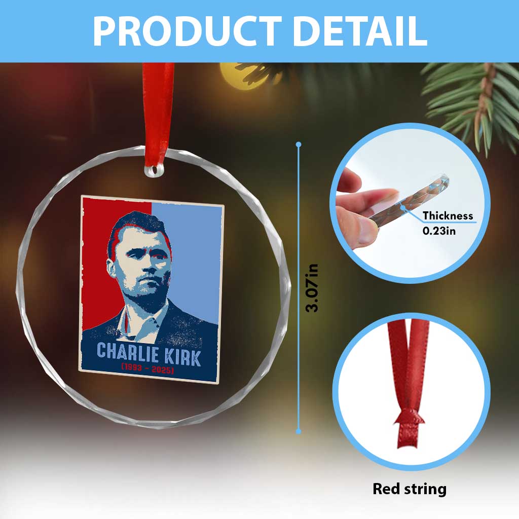 Charlie Kirk Tribute Crystal Glass Ornament Freedom Hope Memorial 1993 2025 TS02 Print Your Wear