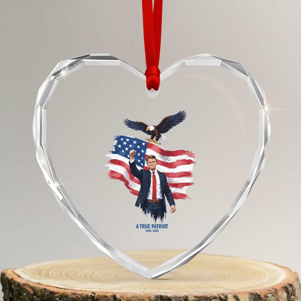 Charlie Kirk Tribute Heart Crystal Glass Ornament A True Patriot American Flag Patriotic Eagle TS02 Transparent Glass 3'' Heart Print Your Wear