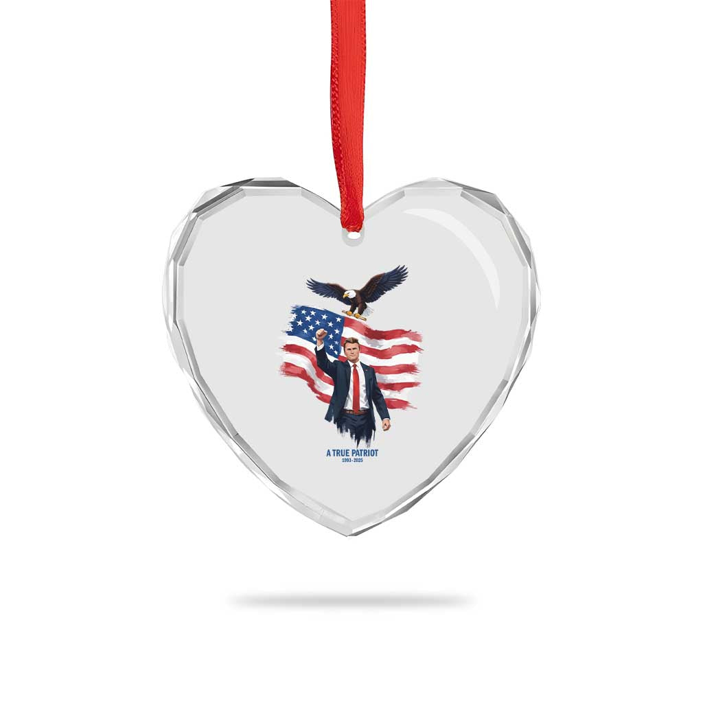 Charlie Kirk Tribute Heart Crystal Glass Ornament A True Patriot American Flag Patriotic Eagle TS02 Print Your Wear
