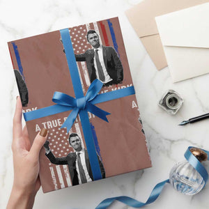 Charlie Kirk Tribute Wrapping Paper Roll A True Patriot Freedom American Flag TS02 Mocha Print Your Wear
