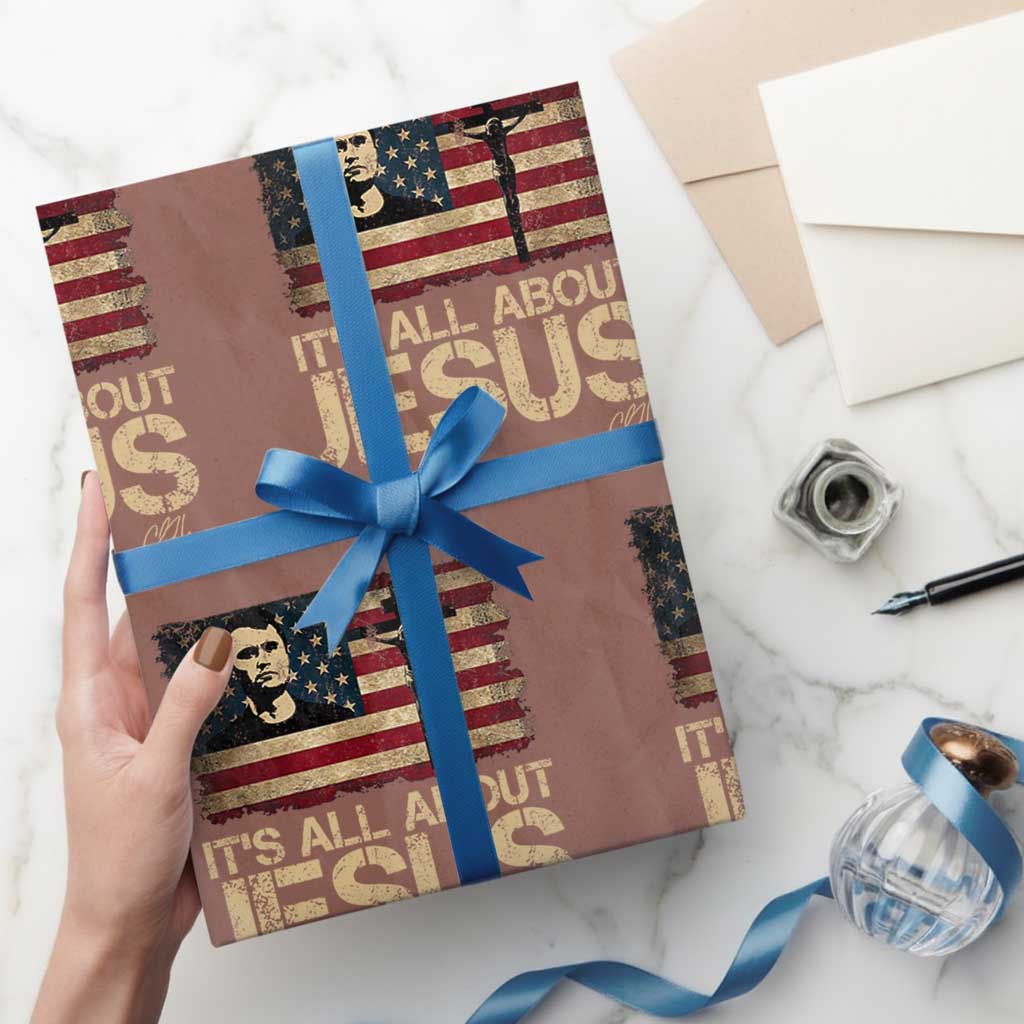 Charlie Kirk Wrapping Paper Roll Its All About Jesus USA Flag Patriotic Christian TS10 Mocha Print Your Wear