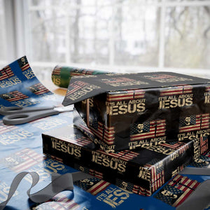 Charlie Kirk Wrapping Paper Roll Its All About Jesus USA Flag Patriotic Christian TS10 Black Print Your Wear