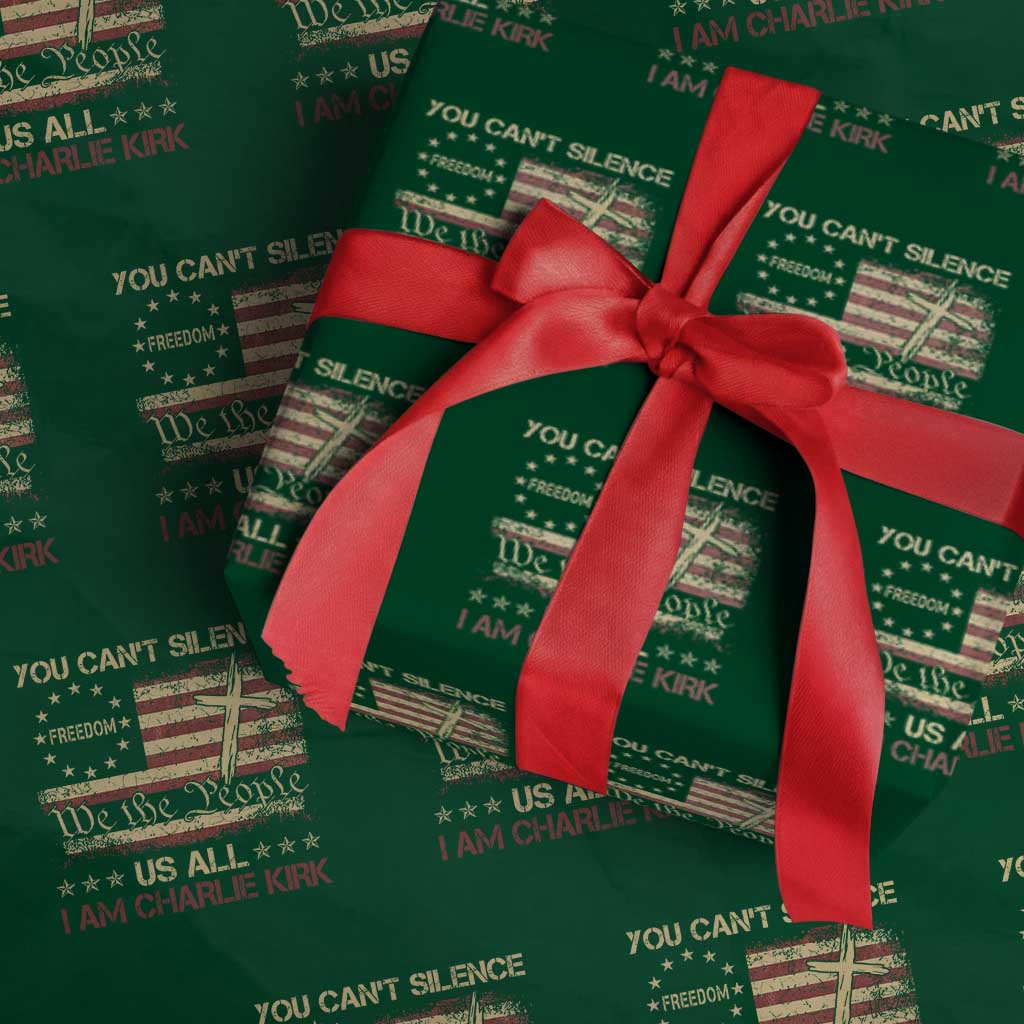 Charlie Kirk Wrapping Paper Roll You Cant Silence Us All Retro American Flag Cross TS10 Green Print Your Wear