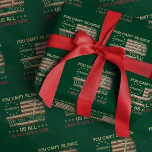 Charlie Kirk Wrapping Paper Roll You Cant Silence Us All Retro American Flag Cross TS10 Green Print Your Wear