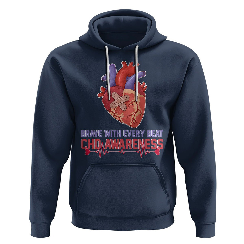 CHD Awareness Hoodie Brave With Every Beat Heart Disease Red And Blue Ribbon TS02 Navy Printyourwear