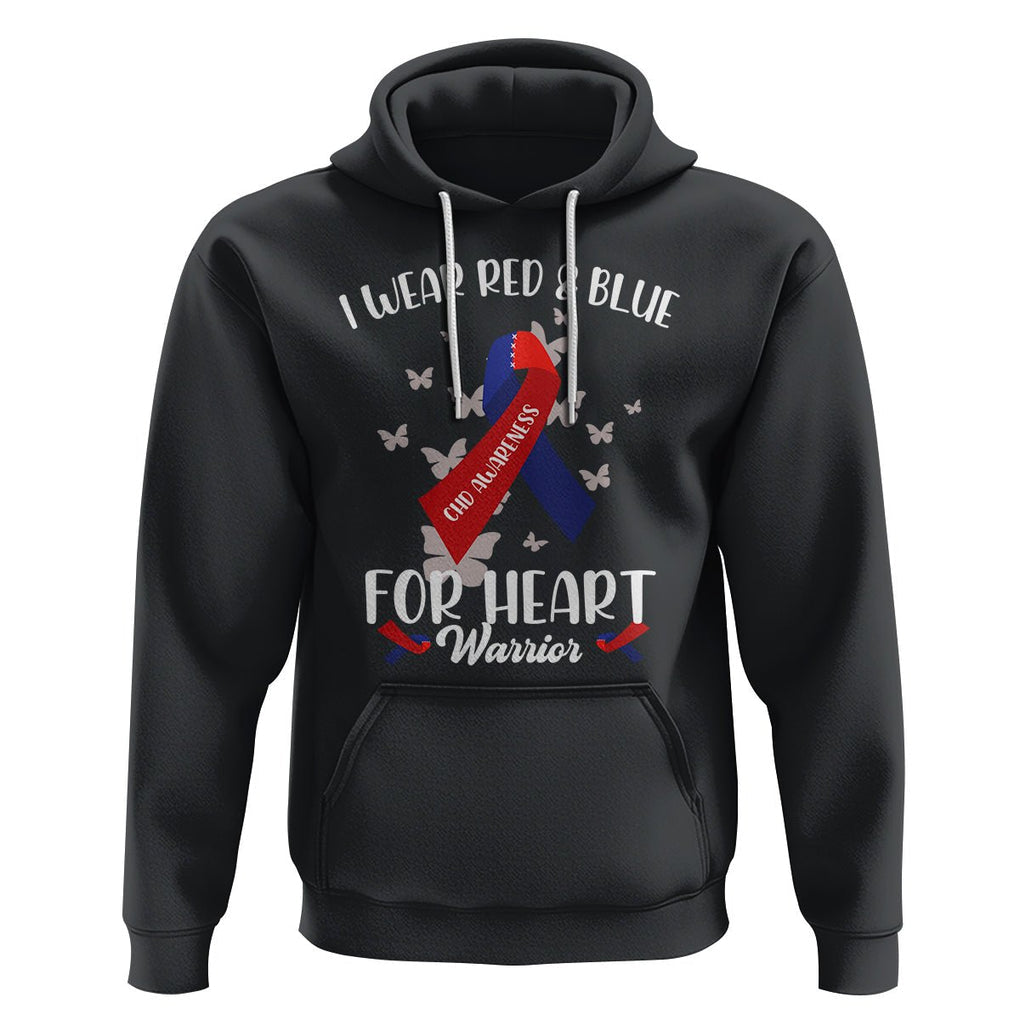 CHD Awareness Hoodie In February I Wear Red And Blue For Heart Warriors TS02 Black Printyourwear