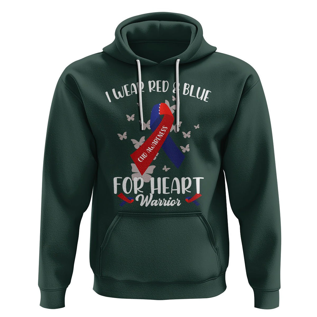 CHD Awareness Hoodie In February I Wear Red And Blue For Heart Warriors TS02 Dark Forest Green Printyourwear