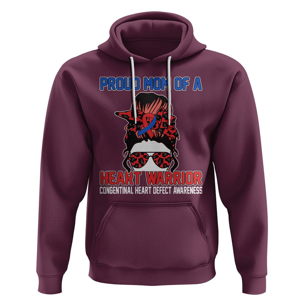 CHD Awareness Hoodie Messy Bun Mom Of A Heart Warrior Congenital Heart Defect TS02 Maroon Printyourwear