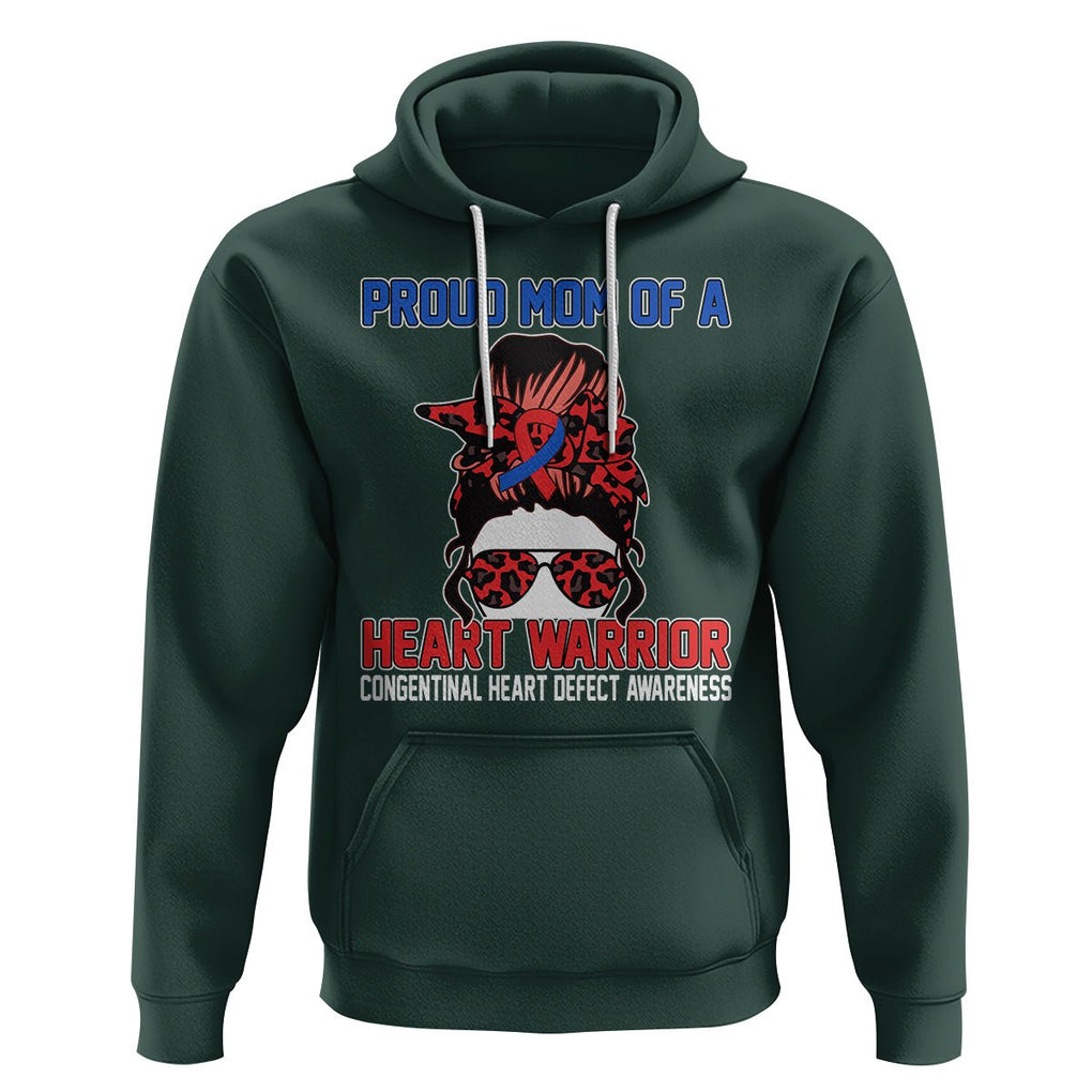 CHD Awareness Hoodie Messy Bun Mom Of A Heart Warrior Congenital Heart Defect TS02 Dark Forest Green Printyourwear