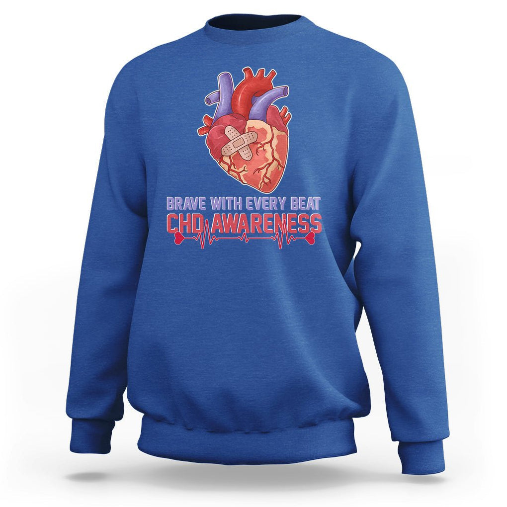 CHD Awareness Sweatshirt Brave With Every Beat Heart Disease Red And Blue Ribbon TS02 Royal Blue Printyourwear