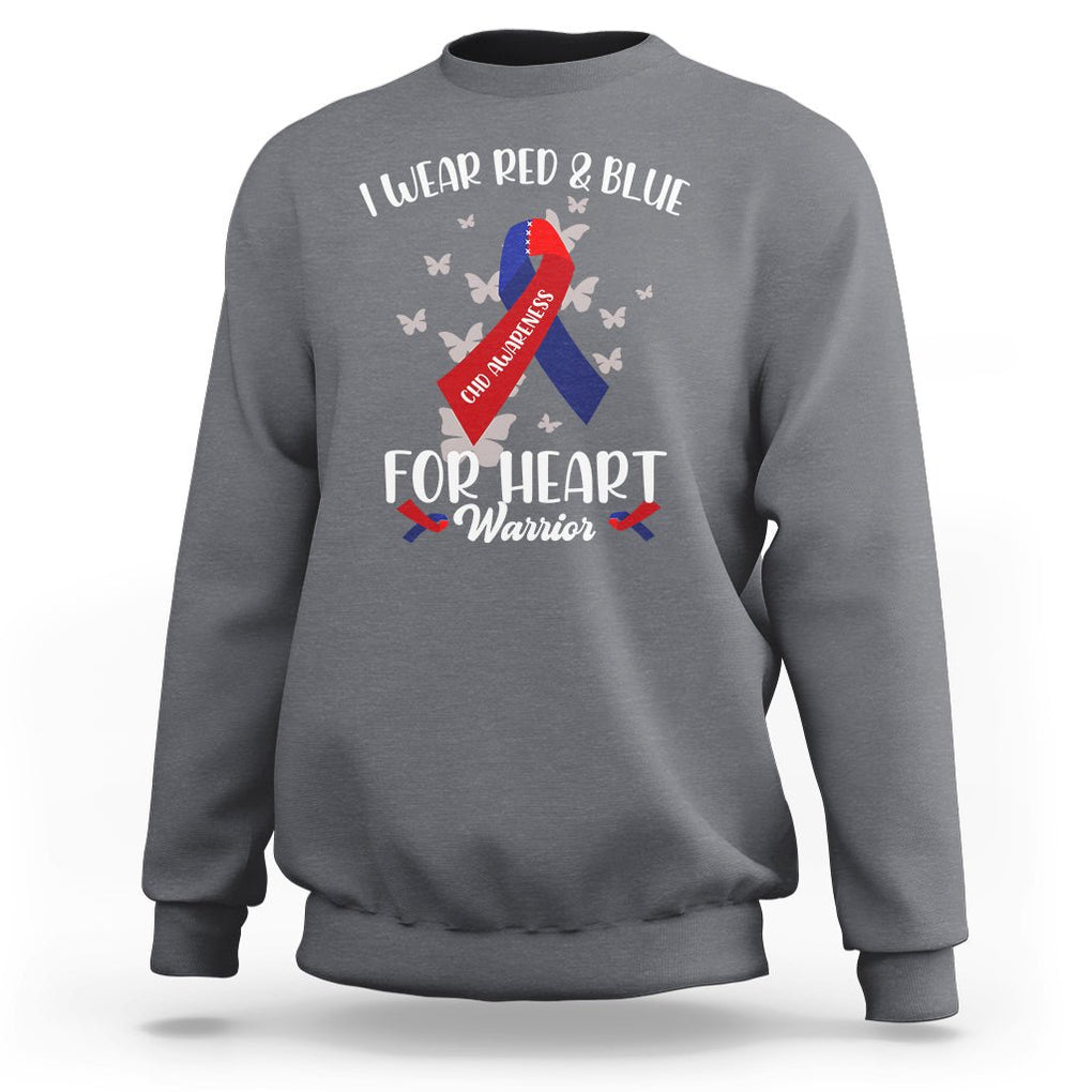 CHD Awareness Sweatshirt In February I Wear Red And Blue For Heart Warriors TS02 Charcoal Printyourwear