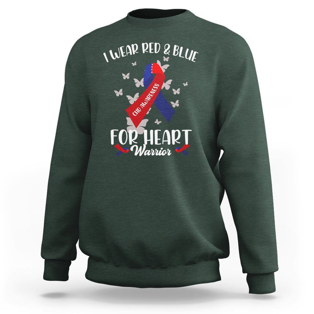CHD Awareness Sweatshirt In February I Wear Red And Blue For Heart Warriors TS02 Dark Forest Green Printyourwear