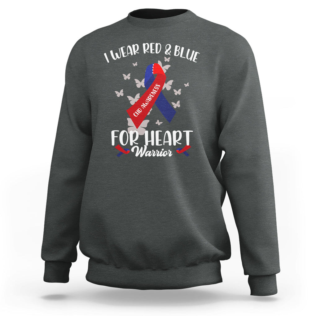 CHD Awareness Sweatshirt In February I Wear Red And Blue For Heart Warriors TS02 Dark Heather Printyourwear