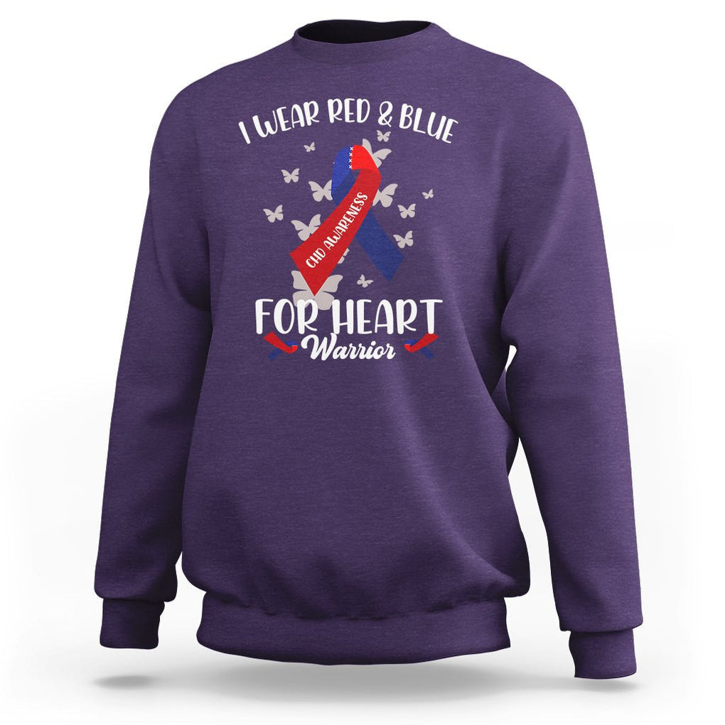 CHD Awareness Sweatshirt In February I Wear Red And Blue For Heart Warriors TS02 Purple Printyourwear