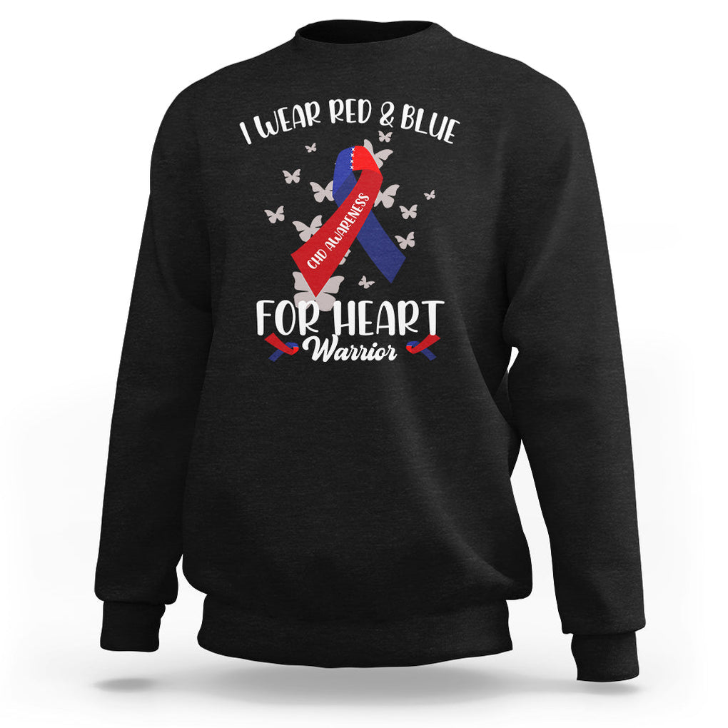 CHD Awareness Sweatshirt In February I Wear Red And Blue For Heart Warriors TS02 Black Printyourwear