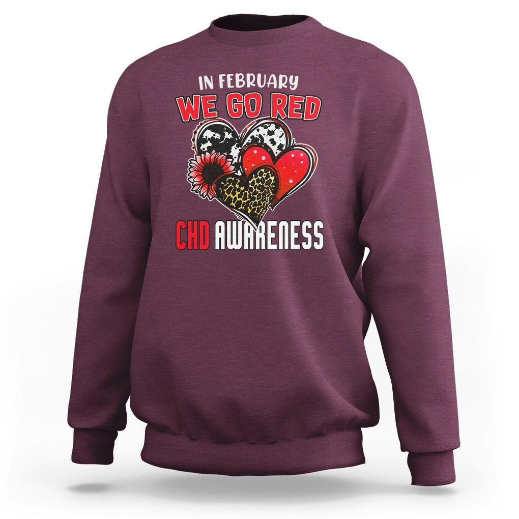 CHD Awareness Sweatshirt In February We Go Red Support Heart Disease Warrior TS02 Maroon Printyourwear